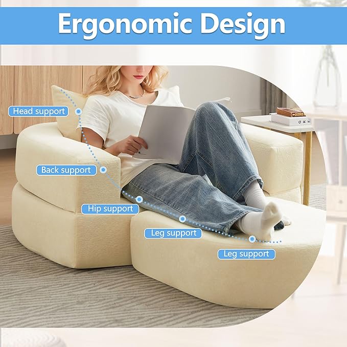41 Futon Sofa Bed Velvet Futon Couch Convertible Sleeper Floor Sofa Bed Upholstered Couch Reading Chair for Living Room (Beige 41)