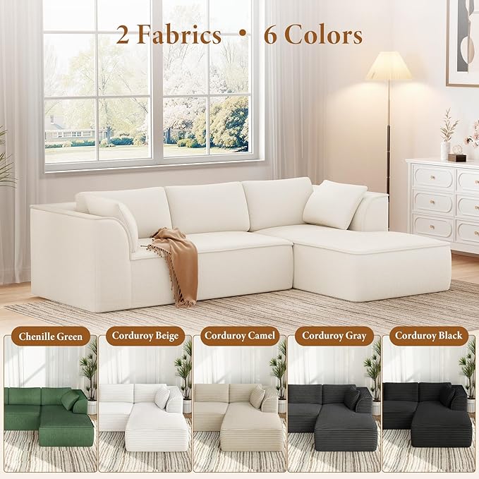 Vesgantti 106 Cloud Sectional Couch with Chaise Deep Seat Modular Sectional Sofa Chenille Memory Foam Sofa Boneless Couches for Living Room Bedroom No Assembly Required (Beige Right-Facing Chaise)