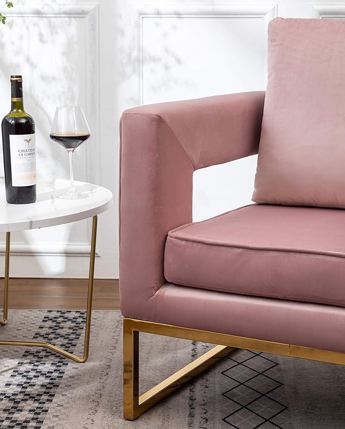 Roundhill Furniture Lenola Upholstered Accent Arm Chair Pink 27.5D x 29.75W x 34.5H in