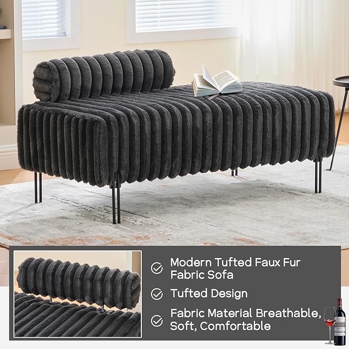 NIOIIKIT 49.6 Modern Loveseat Sofa Couch Upholstered Accent Sofa with Golden Legs and Adjustable Backrest Small Faux Fur Couches for Bedroom Living Room Compact Small Space (Dark Grey)
