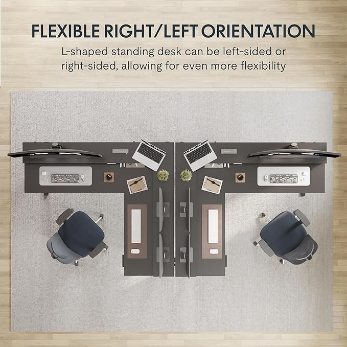 FLEXISPOT 63 L Shaped Standing Desk Electric Corner Table with Monitor Shelf 4 Storage Drawers Adjustable Computer Workstation for Home Office Game Studio Black Top + Black Frame