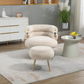 Velvet Oversized Armchair Accent Chair with Ottoman Mid-Century Modern Living Room Chairs Single Sofa Chair with Metal Legs Upholstered Tufted Reading Chairs for Bedroom Office (Beige)