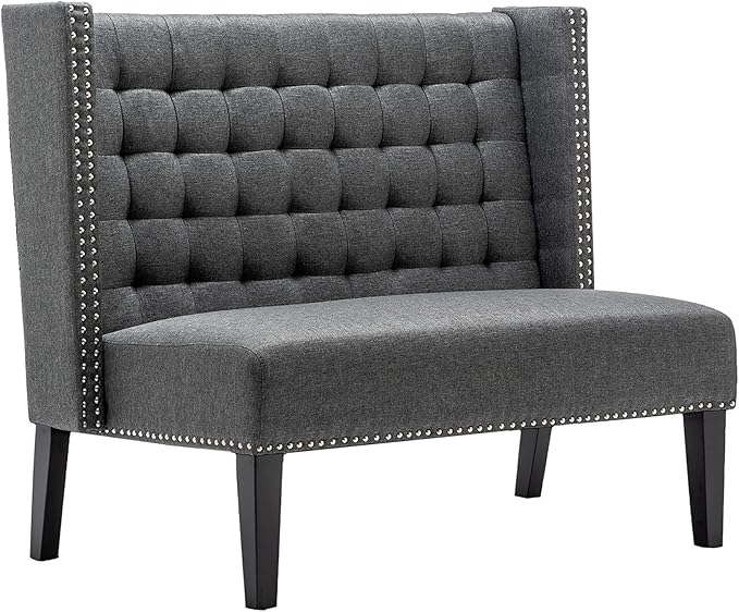 Andeworld Modern Loveseat Settee Bench Sofa Upholstered Banquette Couch for Dining Living Room Hallway or Entryway Seating Funiture with Wooden LegsSlate