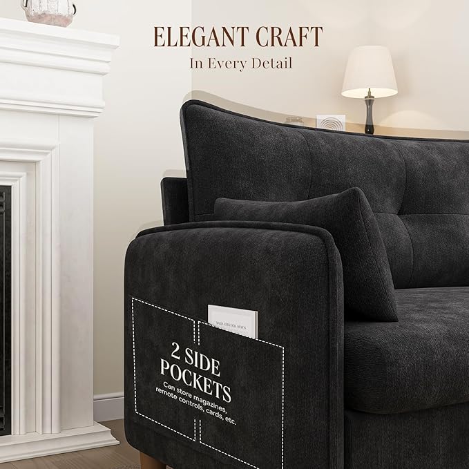 50 Mini Loveseat Couch for Small Space | Tufted Love Seat Couches for Bedroom and Apartment | Small Sofa Black