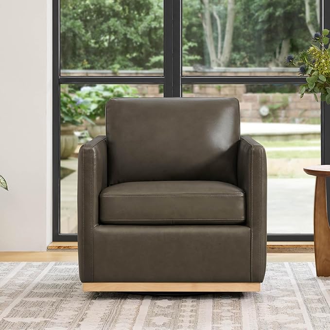 CHITA Genuine Leather Swivel Accent Chair FSC Certified Mid Century Modern Arm Chair for Living Room and Bedroom Fully Assembled Mink Brown