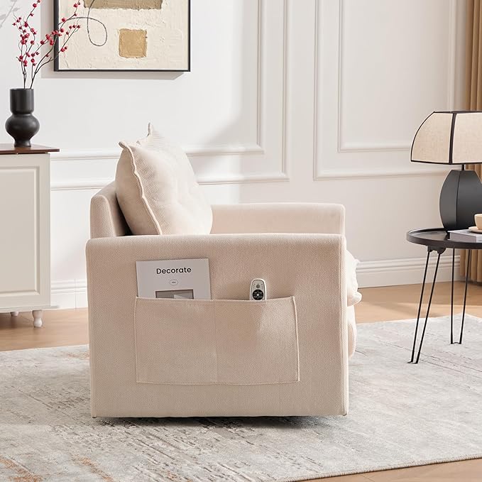Oversized Swivel Barrel Accent Chair Chenille Comfy Cloud Sofa Chair with Large Seat and Upholstered Armrests Modern Extra Wide Armchair Reading Chairs for Bedroom Living Room (Beige)