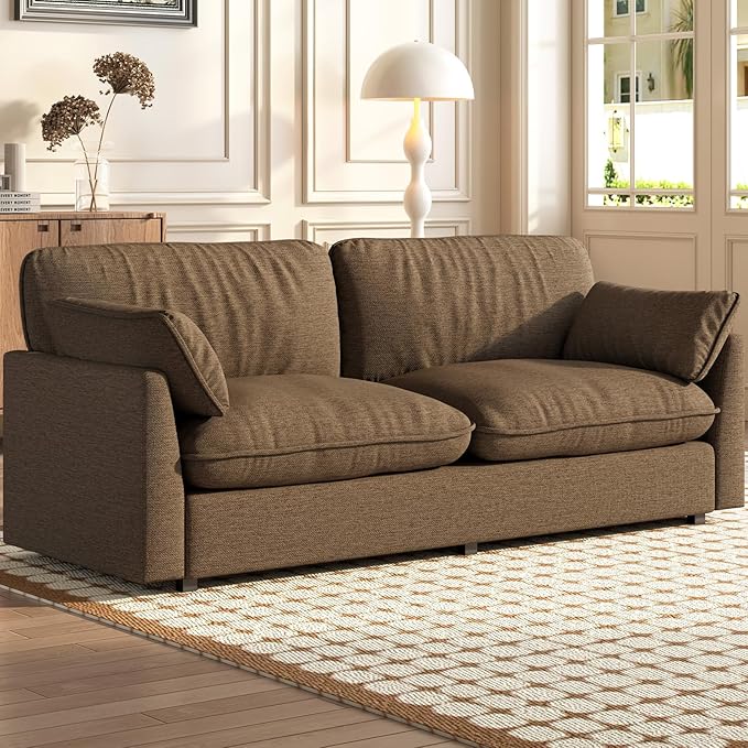 83 Loveseat Sofa Modern Oversized 2-Seater Couch with Deep Seats &amp 2 Pillows Comfortable Upholstered Brown Loveseat for Living Room or Bedroom Easy Assembly