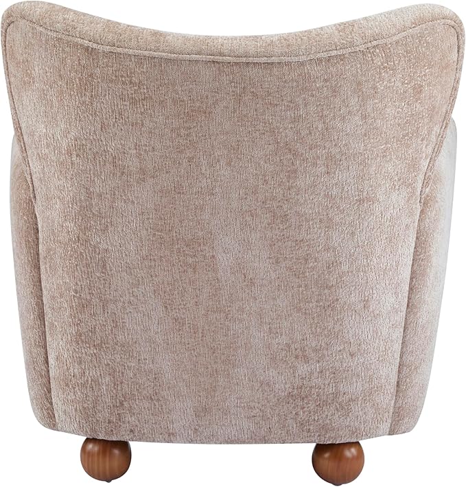 Christopher Knight Home Lindy Wingback Accent Chair Upholstered Armchair with Rounded Wooden Legs Curved Backrest Single Sofa Soft Cushion Seating Comfy Lounge Chair for Living Room Beige Brown