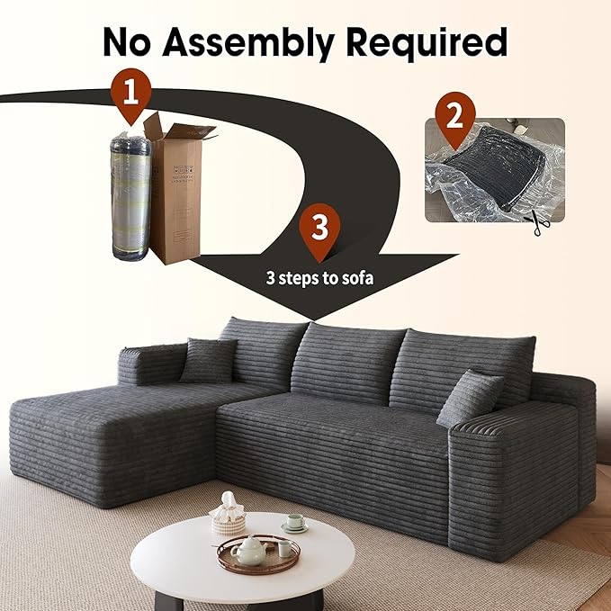 96 Sectional Couches for Living Room Modern Modular Sofa with L-Shape Couchs Upholstered Boneless Couch Deep Seat Sectional Couch with Chaise (Dark Grey 96 Left Facing Chaise+2Seaters)