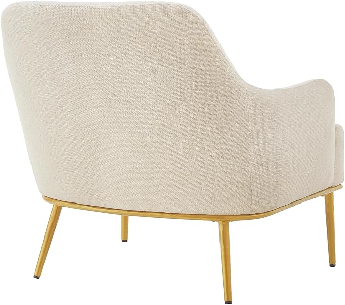 Modern Accent Chair with Curved Backrest Chenille Fabric Upholstered Armchair with Gold Metal Legs Single Sofa Chair for Living Room Reading Corner (Beige14)