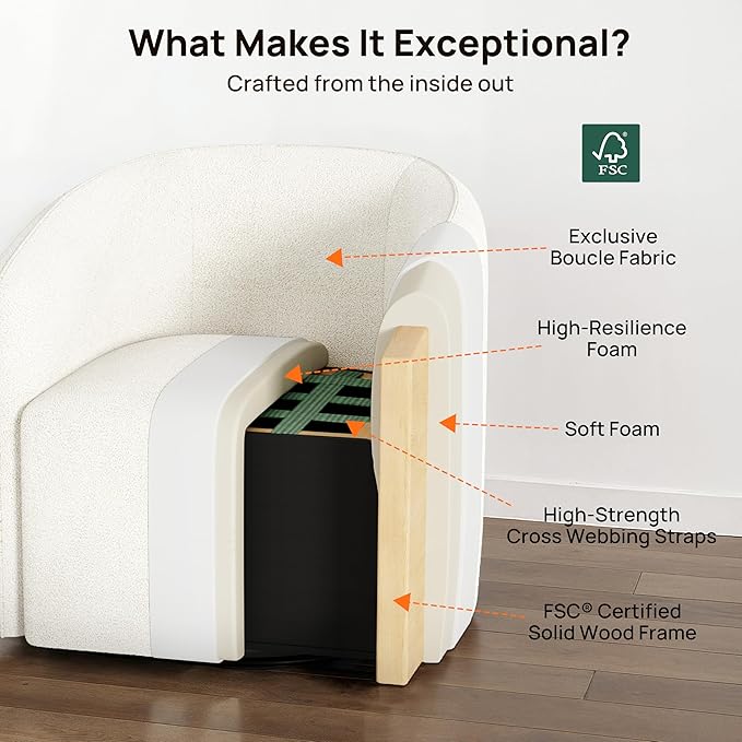 Oversized Boucle Swivel Accent Chair with 82L Hidden Storage 360° Swivel Barrel Chair for Living Room Small Space Bedroom Nursery Modern Comfy Cloud Armchair Single Sofa Cream White Sherpa&ampT