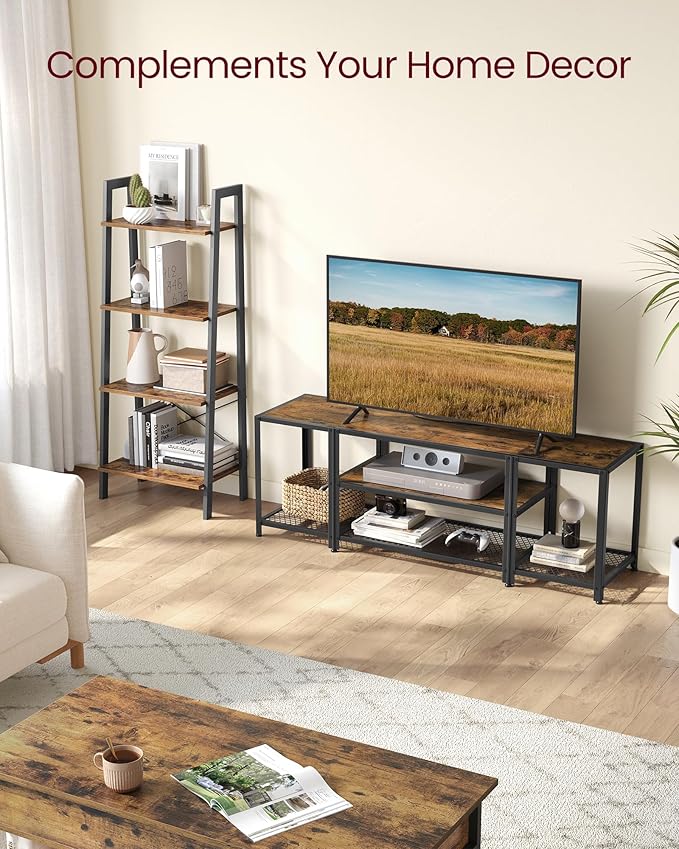 VASAGLE Modern TV Stand for TVs up to 65 Inches 3-Tier Entertainment Center Industrial TV Console Table with Open Storage Shelves for Living Room Bedroom Rustic Brown and Black ULTV097B01