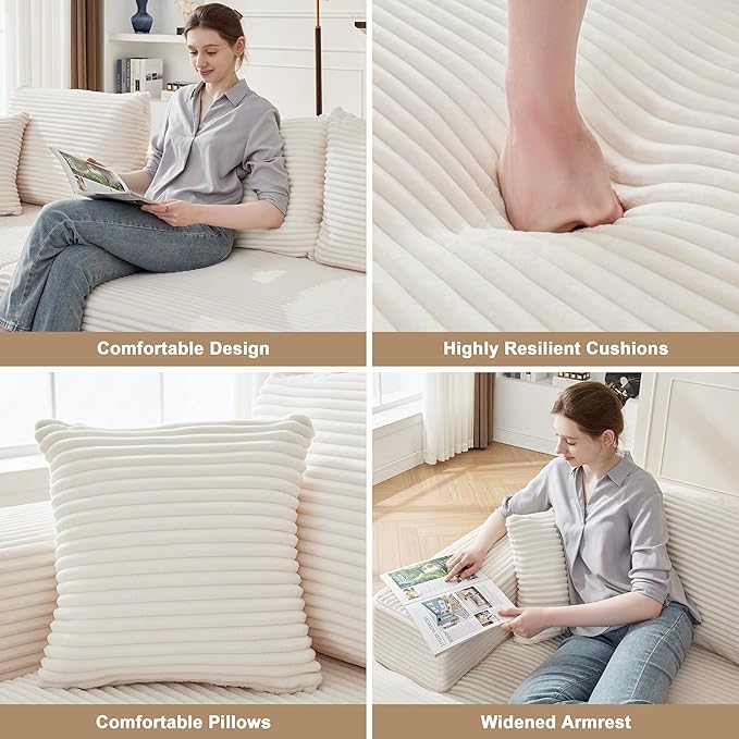 110 Inch Cloud Sectional Couch Modular Sectional Sofa with Deep Seat Boneless Sofa for Living Room Fluffy Comfy Couch with L-Shaped Chaise Beige