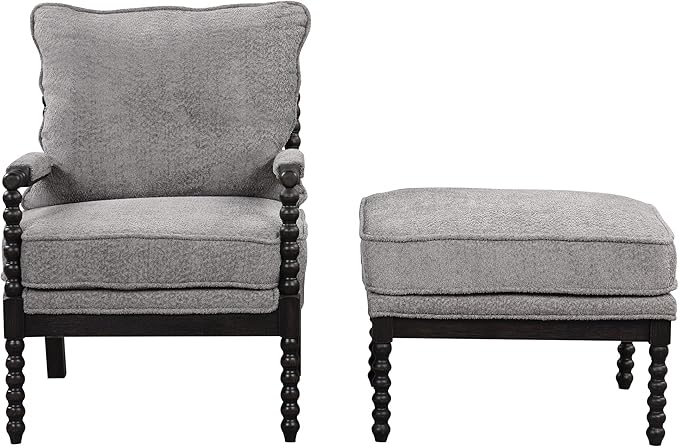 Generic Velvet Accent Lounge Chair with Ottoman Modern Armrests Pad Reading Chair with Footrest for Small Space Living Room Black+Gray