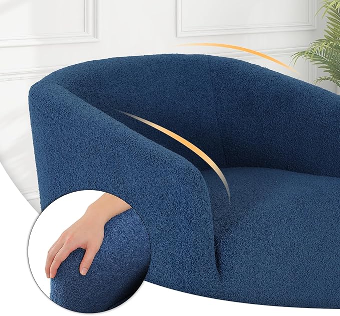MoNiBloom Accent Barrel Chair Boucle Fabric Accent Chair Modern Sherpa Elegant Armchair with Cozy Soft Padded 300lbs Capacity Compact Sofa Chair for Living Room Bedroom Office Navy Blue
