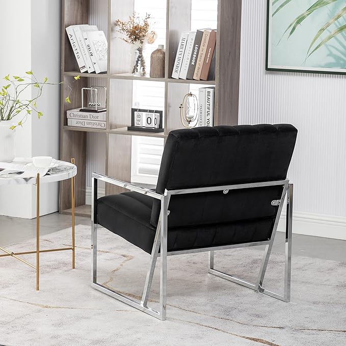 Generic Velvet Vertical Stripe Armchair Gold Metal Frame Accent Chair Suitable for Living Room BedroomBlack