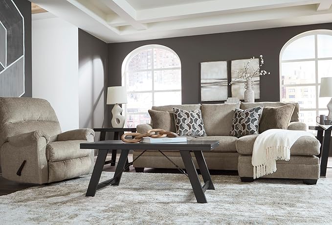 Signature Design by Ashley Stonemeade Casual Right-Arm Facing Sofa Chaise with 4 Toss Pillows Light Brown