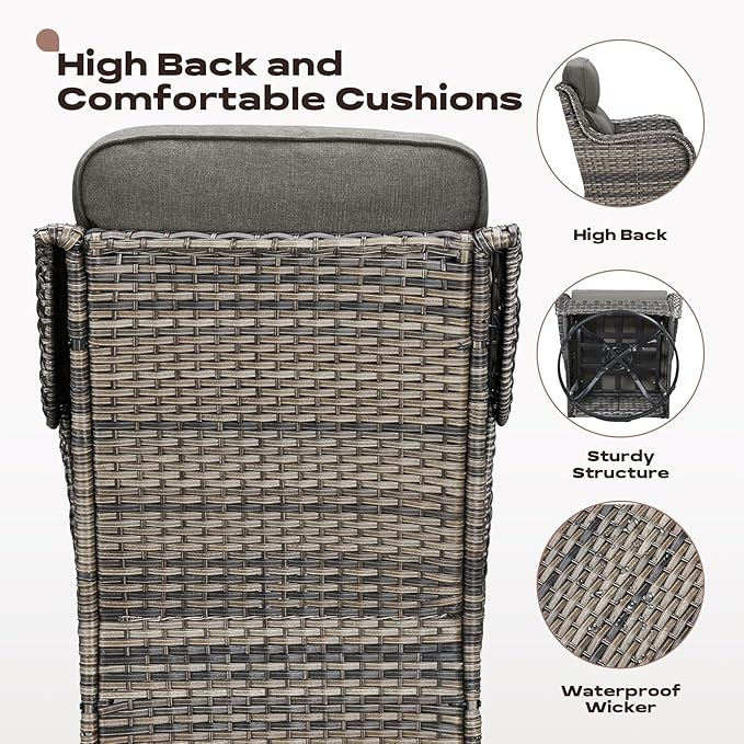 Rilyson Outdoor Swivel Rocker Chairs - All Weather Resistant Wicker Patio Furniture Set of 2 with High Back and 6 inch Thick Cushions for Deck Porch Yard and Poolside Mixed Grey/Grey