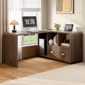ONBRILL 58 Executive L Shaped Desk Home Office Desk with File Drawers Computer Desk with Power Outlets and Storage Shelves Corner Computer for Home Office (Walnut)