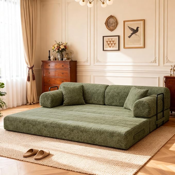 KEIKI 78 2Seat Sleeper Corduroy Sofa Couch for Forest Retreat Small Space Family Friendly Homeowners Warm Inviting Comfy Supportive Rest Space Elegant Premium Premium Design Moss