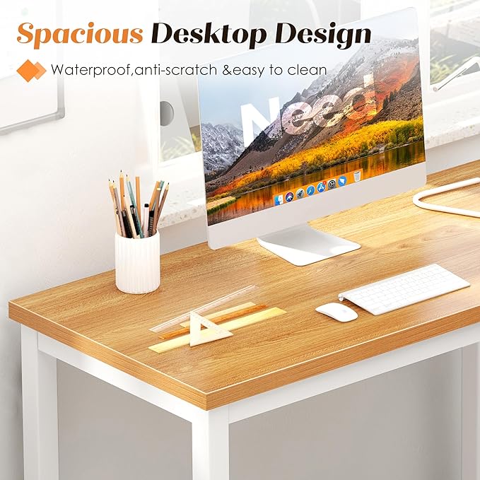 Need Office Computer Desk - 47 Inches Modern Simple Heavy Duty Working Study TableModern Simple Style PC Writing TableHome Office Writing Small Desk Perfect for Training/Card/Meeting Teak&ampWhite