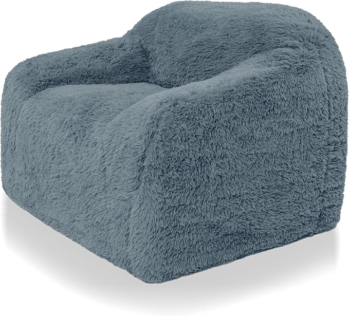 24/7 Shop at Home Garel Modern Upholstered Foam Sofa Chair with Curved Back and Arm Compressed Couch in a Box No Assembly Required for Home Theater and Living Room Ocean Blue