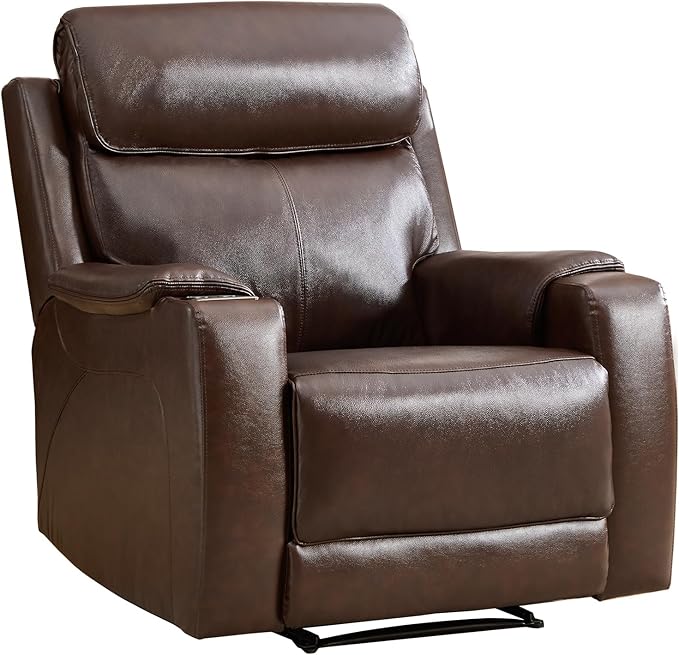 CANMOV Genuine Leather Recliner ChairPower Recliner Chair with Adjustable HeadrestBreathable Leather Reclining Single Sofa with Wireless ChargerUSB&amp Type-C Charging PortDark Brown
