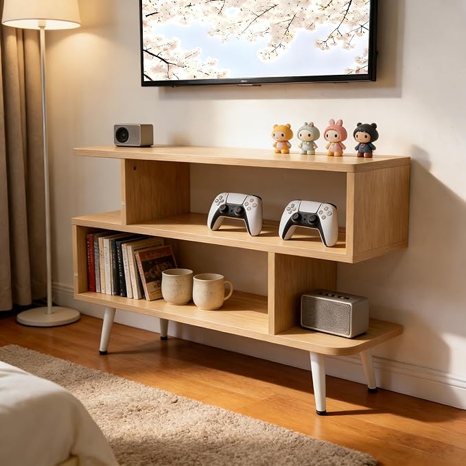 Lightdot TV Stand for TVs to 35'' Modern Entertainment Center with 3 Open Storage Shelf Sturdy Media Console Table for Living Room/Entrance/Sofa Cabinet Apartment Easy Installation-Walnut