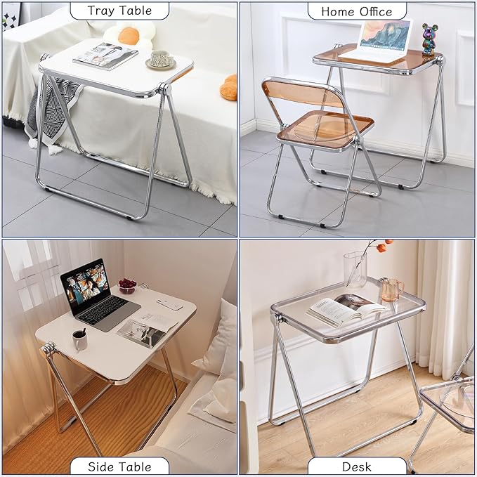 KAIHAOWIN Folding TV Tray Table Acrylic Foldable Table No Assembly Required Tiny Desk for Home Office Side Table Small Computer Desk for Small Spaces (Black)
