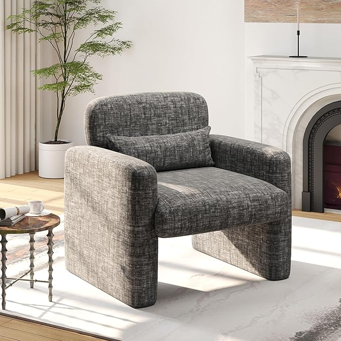 LSSPAID Modern Accent Chairs Chenille Fabric Armchairs for Living Room Comfy Upholstered Leisure Single Sofa Chair with Lumbar Pillow for Bedroom Balcony Office (Charcoal Set of 1)