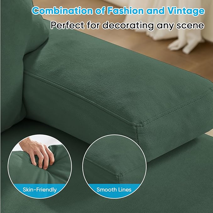 Mjkone 110 Width Sectional Couches with Chaises for Living Room U Shaped Cloud Sofa Couch with Ice Velvet Fabric Minimalist 4 Seater Sofa Set Living Room Sets Furniture for Home Office Green