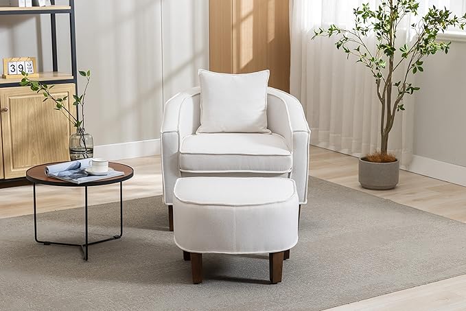 Accent Chair with Ottoman Mid Century Modern Barrel Chair Upholstered Club Tub Round Arms Chair for Living Room