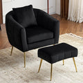 Karl home Velvet Accent Chair Set Barrel Chair with Ottoman Modern Club Chair Reading Armchair with Lumbar Pillow for Living Room Bedroom Study Room Home Office Black