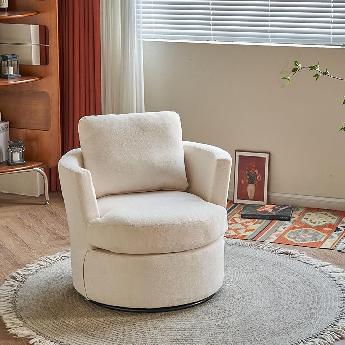Swivel Accent ChairModern Comfy Round 360°Swievl Club ChairSwivel Barrel Chair for Living RoomBedroomHotelOfficeBeige