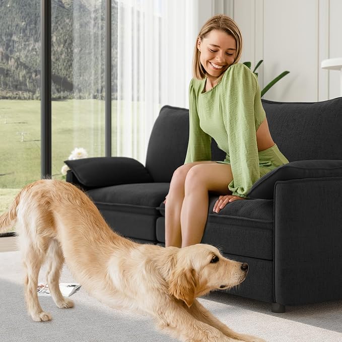 Vesgantti 74 Loveseat Sofa for Living Room Comfy Cloud Couch Deep Seat Chenille Modern 2 Seater Small Sofa with Armrest Pillow Easy Assembly for Small Spaces Black