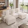 GarveeHome Sectional Couches 108 in Cloud Modular Sectional Sofa U-Shaped Chenille Deep Seat Sofa with Storage Armrests and Charging Ports Movable Ottoman and Cup Holder Included Beige