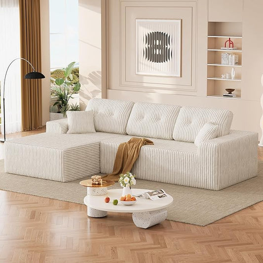 Ball &amp Cast 106 Boneless Sectional Sofa Corduroy Modular L Shaped Couch with Deep Seat Chaise Cloud Style Oversized Sectional Couch for Living Room No Assembly Left Facing Beige