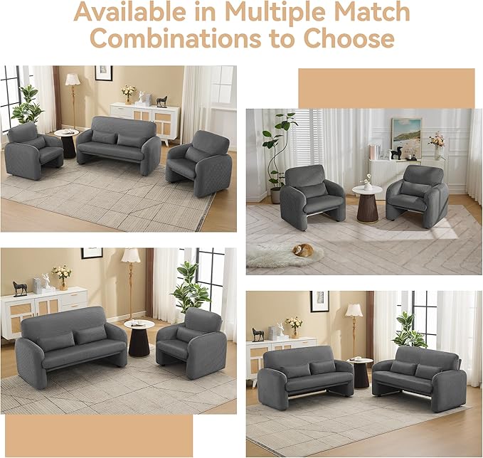 56'' Corduroy Loveseat Sofa 2 Seater Love Seat Couch for Small Space Comfy Upholstered Modern Leisure Loveseat Couches with Lumbar Pillows for Bedroom Office Living Room Grey