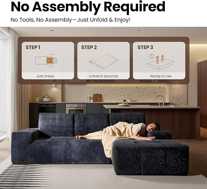 114 Cloud Couch Sectional with OttomanU Shaped Boneless Couches in A BoxDeep Seat Modular Sectional Sofa with Comfy Chaise No Assembly RequiredBlue