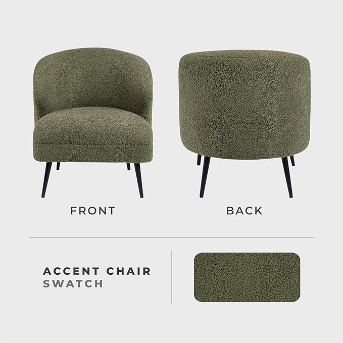 Lexicon Modern Accent Chair Boucle Fabric Upholstered Single Sofa Chair with Curved Back for Living Room/Bedroom/Office/Apartment Green