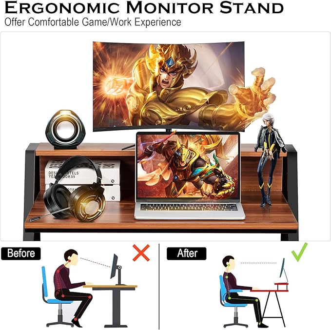 Tangkula Small Computer Desk Compact Home Office Desk with Sturdy Frame 2 Tier Study Writing Table for Small Place Apartment Office Desk for Bedroom Kid’s Desk