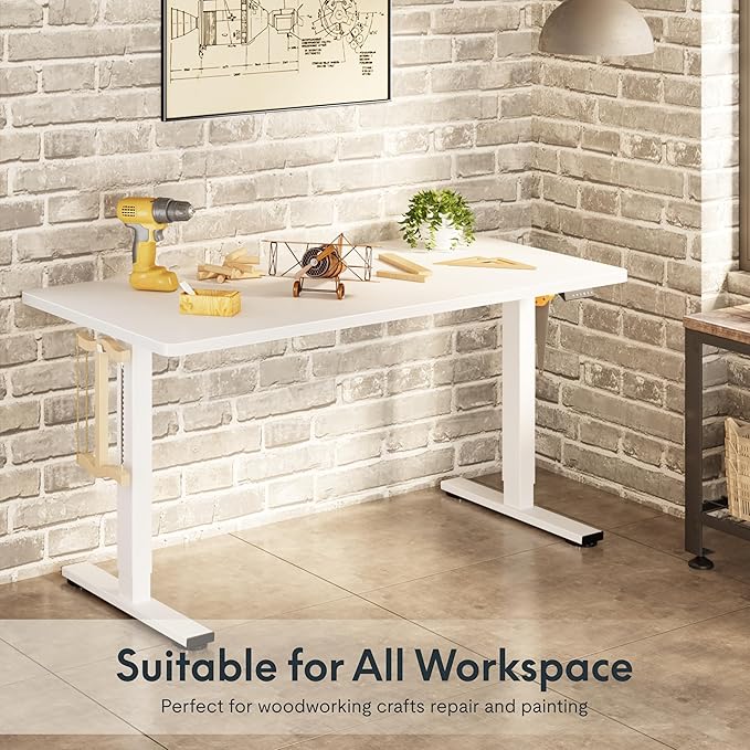FLEXISPOT Electric Adjustable Workbench 48x30 Inches Ergonomic Worktable with Drawer for Garage Workshop Office and Home Spacious Desktop for Woodworking Sewing and Crafts White 3 Packages