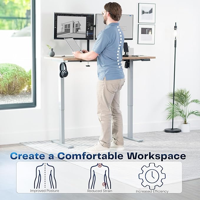 VIVO Electric 55 x 28 in Standing Desk Memory Height Adjustment 1B Series Holds 220 lbs One-Piece Reclaimed Wood Top Gray Frame DESK-KIT-1G55P