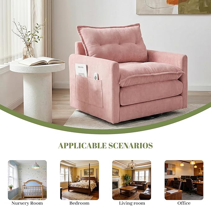 Square Swivel Chairs Set of 2Plush Chenille Upholstered Accent Club Chair with Arms360°Rotation Armchair for ReadingModern Single Cloud Sofa Chair for Living Room (2 Pink)