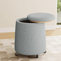 Storage Ottoman with Wheels 15W Swivel Rolling Foot Stool Boucle Terry Fabric Coffee Table Ottoman with Hidden Storage Round Vanity Stools for Makeup Room Living Room Bedroom Entryway Dorm Grey