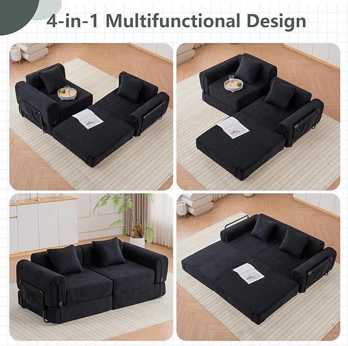 GNIXUU 71.3 Convertible Sleeper Sofa Bed Modern Convertible Boneless Couch with Foldable/Pull Out Bed Modular Loveseat Futon Couch with Pillows &amp Storage Pocket for Living Room &amp Bedroom B