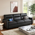 STHOUYN 85” Black Faux Leather Couch with USB 3 Seater Sofa for Living Room Large Mid Century Modern Office Couch for Apartment Bedroom