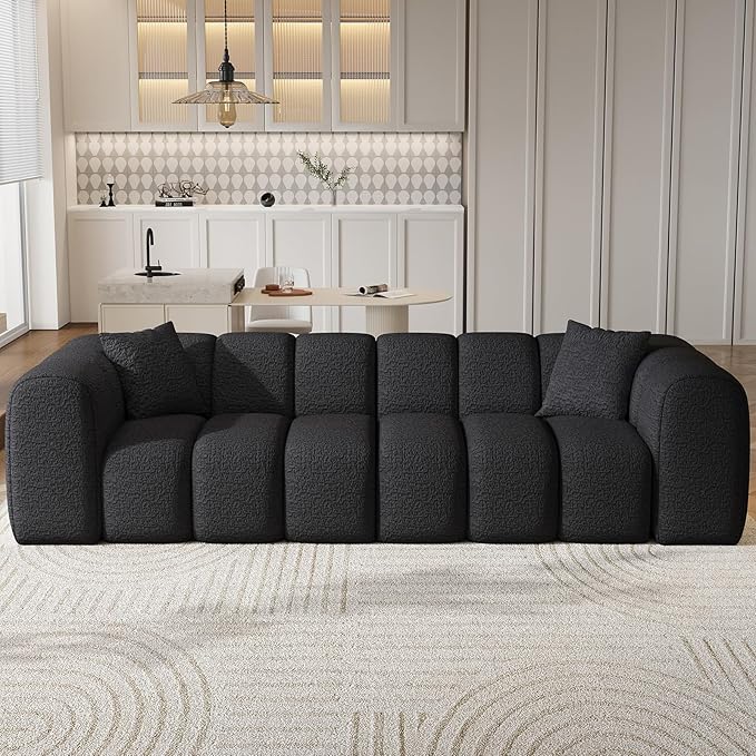 96 Modular Sectional SofaModern Boneless Cloud Couch with Deep SeatUpholstered 4-Seater Sofa Chenille Boucle Couches for Living Room Wide Seat Cozy Loveseat with Armrest (Black 96-INCH)