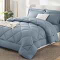 CozyLux Oversized Queen Comforter Set Dusty Blue 7 Pieces Bed in a Bag Comforter Set with Sheets Luxury Bed Set All Seasons Bedding Set with Down Alternative Comforter Sheets Pillowcases &amp Sha