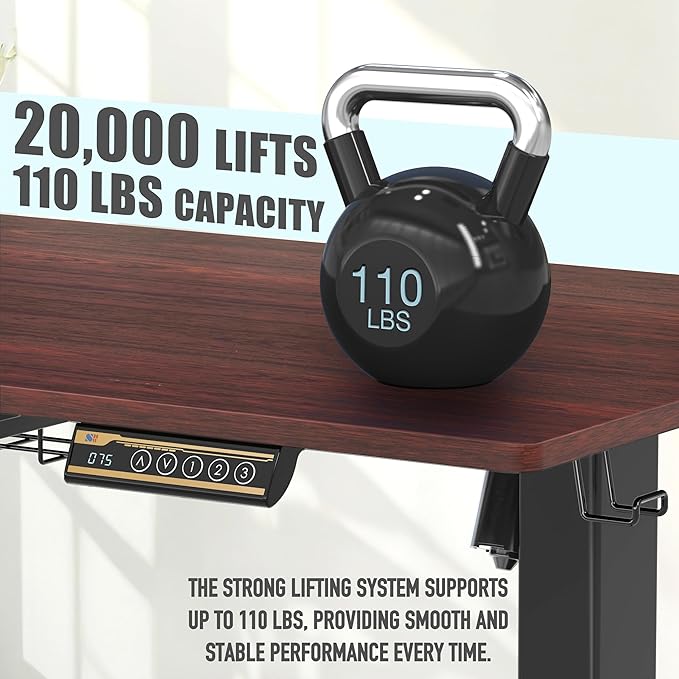 SHW 55 x 28 Inches Electric Height Adjustable Standing Desk with Drawer and Memory Preset Cherry